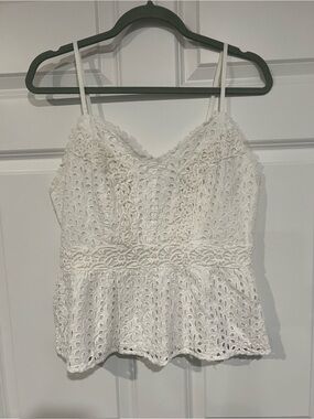 White Eyelet Lace Peplum Cami Top by